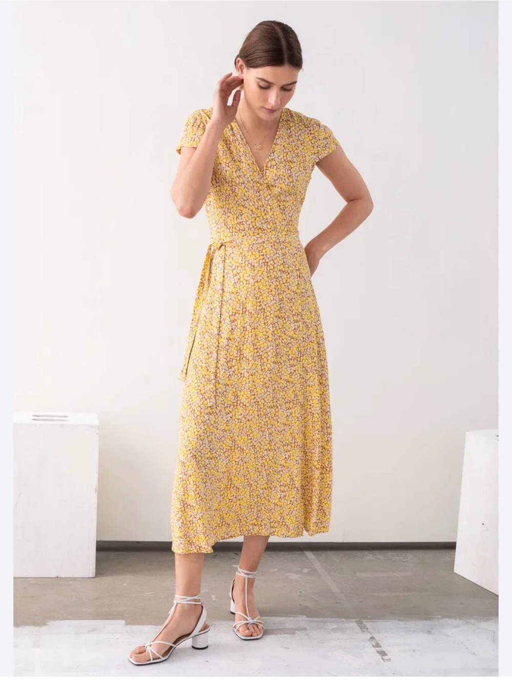 Women’s Yellow Floral Wrap Maxi Dress